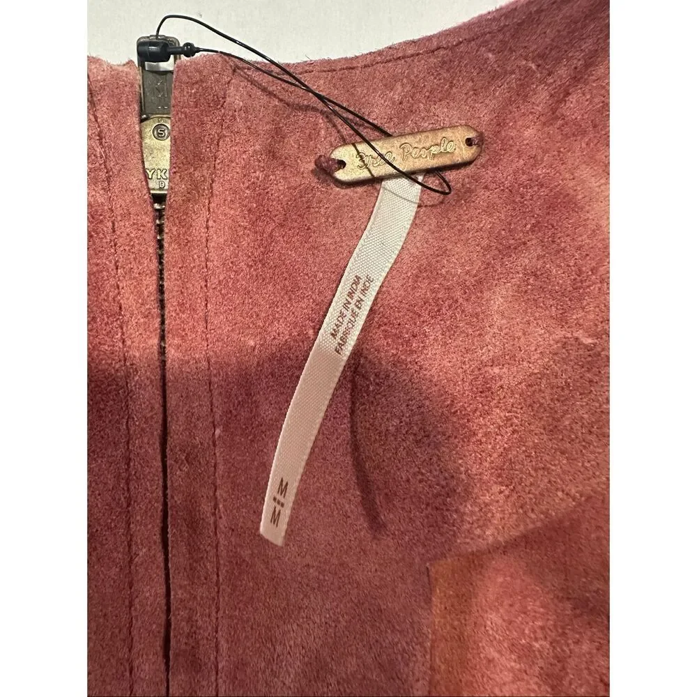Free People Retro Love Suede Shift Dress Mauve Pink Sleevless Pockets Medium